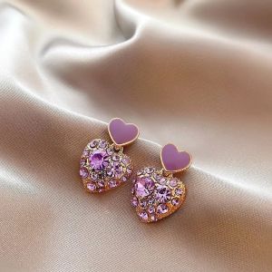 JJK2 Ladies Purple Heart Shape Stone Earrings