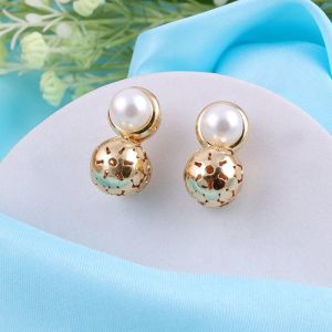 JJK37 Ladies Golden & White Pearl Drop Earrings