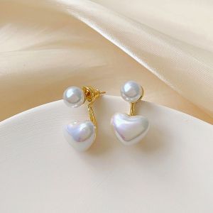 JJK53 Ladies Heart Shape Pearl Drop Earrings