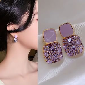 JJK61 Ladies Purple Artificial Diamond Drop Earrings