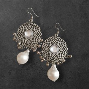 JJO12 Ladies Stylish Pearl Oxidized Drop Earrings