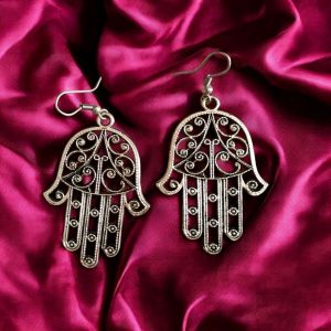 JJO13 Ladies Designer Hamsa Hand Oxidized Drop Earrings