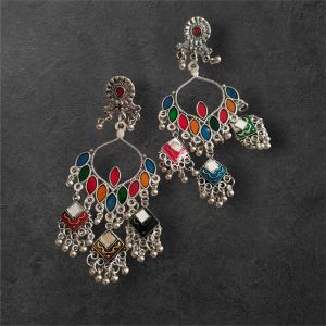 JJO19 Ladies Party Wear Oxidized Drop Earrings