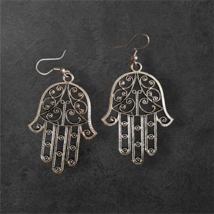 JJO3 Ladies Hamsa Hand Oxidized Drop Earrings