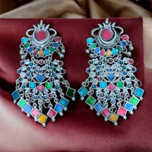 JJO35 Ladies Party Wear Oxidized Jhumki Earrings