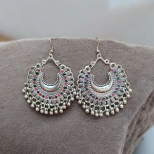 JJO5 Ladies Afghan Silver Oxidized Chandbali Earrings