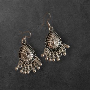 JJO9 Ladies Oval Shape Oxidized Drop Earrings