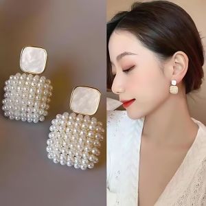 KE2 Ladies White Artificial Drop Earrings