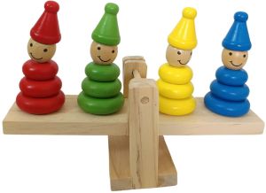 Wooden Balancing Stacking Game with Colorful Clown Figurines