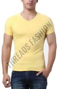 Mens Cotton V Neck Solid Colored Casual T Shirt
