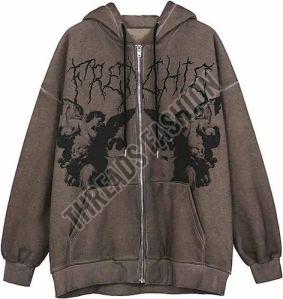 Mens Graphic Print Polycotton Zipper Hoodie