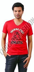 Mens V-Neck Graphic Print T Shirt