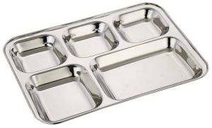 5 Compartment Stainless Steel Rectangular Dinner Plate