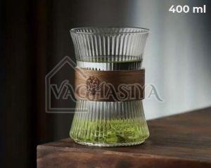 Glass Coffee Cup With Vintage Wooden Cup Sleeve