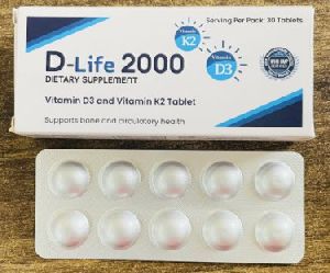 Vitamin D3 and Vitamin K2 2000mg Tablets