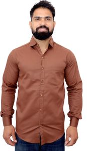 Men Plain Cotton Brown Shirt