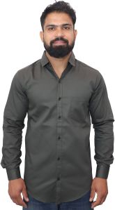 Men Plain Cotton Dark Grey Shirt