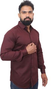 Men Plain Cotton Maroon Shirt