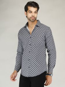 Men Woolen Grey Printed Shirt