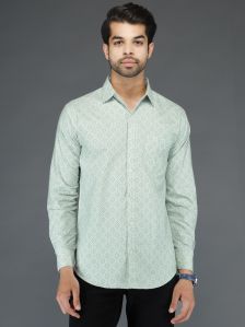 Men Woolen Light Green Printed Shirt