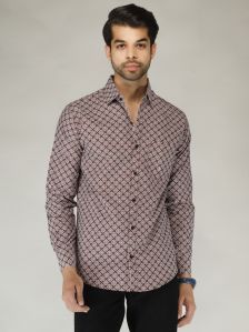 Men Woolen Red Grey Printed Shirt