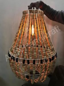 Cylindrical Wood Beaded Chandelier