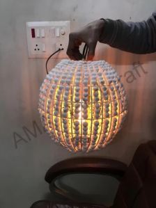 Round Wooden Beaded Hanging Lamp