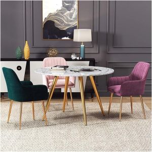 Oakcraft Flower Luxurious Dining Accent Chairs with Metal Legs