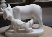 Marble Kamdhenu Cow And Calf Statue