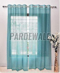 Striped Aqua Blue Net Tissue Sheer Curtain