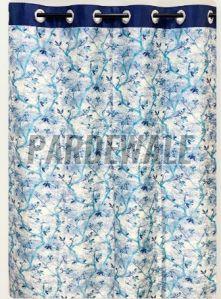 Swiss Blue Leaflets Printed Curtain