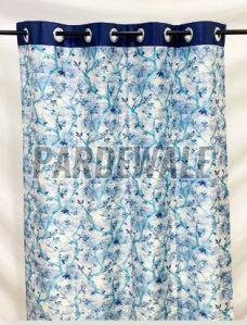 Swiss Blue Leaflets Printed Curtain