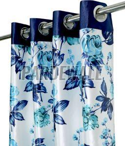 Swiss Leaflets Printed Curtain Blue Curtain
