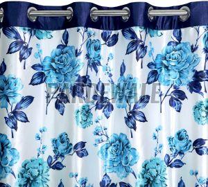 Swiss Leaflets Printed Curtain Blue Curtain