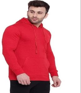 Mens Red Cotton Plain Hoodie