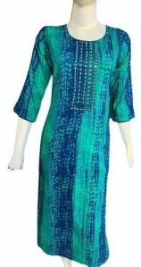 3/4th Sleeve Daily Wear Printed Rayon Kurti