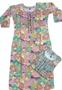 3/4th Sleeve Multicolor Rayon Printed Kurti