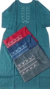 Daily Wear Blue A Line Embroidered Rayon Kurti