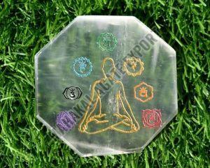 7 Chakra Symbols Engraved Hexagon Healing Stone Coaster