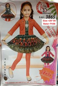 Girls  Frock and Legging With Jacket Set