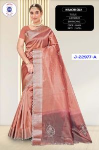 Ladies Peach Silk Printed Saree