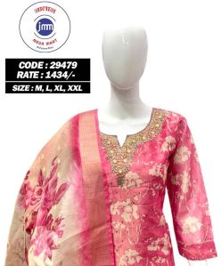 Ladies Pink Floral Printed Cotton Suit Set