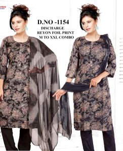 Ladies Printed Black Rayon Suit Set