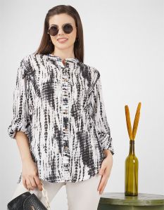 ladies black white shibori print shirt