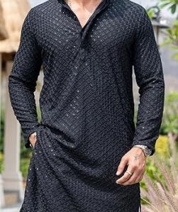 Mens Cotton Embroidered Chikankari Kurta