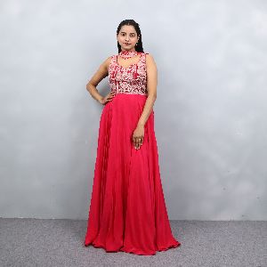 Hot Pink Sleeveless Anarkali Suit