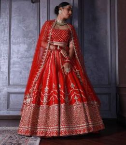 Cotton Silk Red Ladies Bridal Lehenga Choli