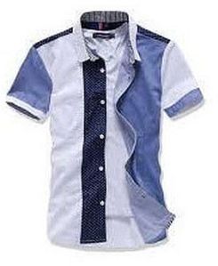 Mens White and Sky Blue Half Sleeve Shirt