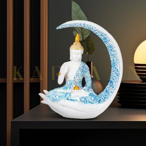 White and Blue Moon Buddha Statue