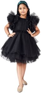 Girls Plain Net Black Frock